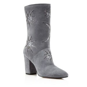 Avec Les Filles Nikita Gray Suede Glitter Star Moon Celestial Mid Calf Boots